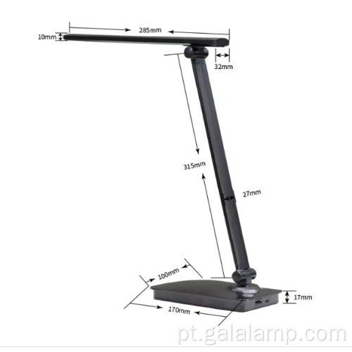 Carregamento USB dobrável, lâmpada de mesa com interruptor dimmer